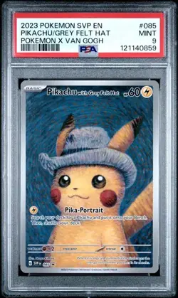 Pokemon Pikachu with Grey Felt Hat Van Gogh Full Art Promo SVP EN 085 PSA 9 Mint - Image 1