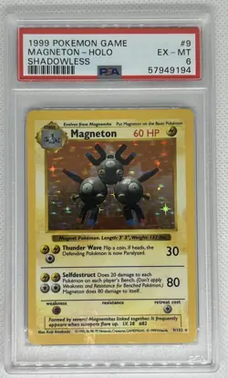 1999 Pokemon Magneton Base Set Holo SHADOWLESS 9/102 - PSA 6 - Image 1