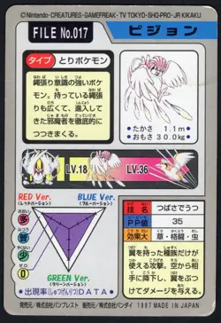 1997 Pokemon Pidgeotto No. 017 Bandai Carddass Series 3-4 Japanese HP - Image 2