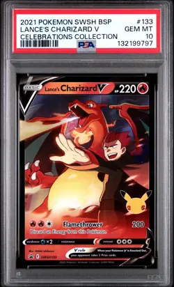 PSA 10 LANCE'S CHARIZARD V SWSH133 BLACK STAR PROMO CELEBRATIONS POKEMON 🔥 - Image 1