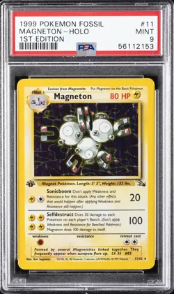 1999 POKEMON FOSSIL 1ST ED #11 MAGNETON-HOLO PSA 9 - Image 1