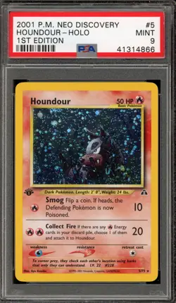 Pokemon Houndour Neo Discovery 1st Edition Holo Rare #5 PSA 9 Mint - Image 1