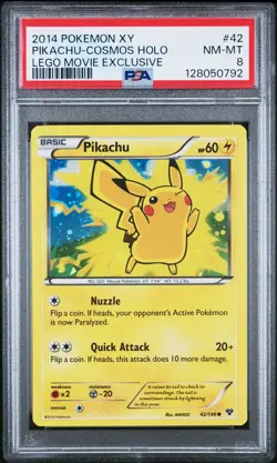 2014 POKEMON XY LEGO MOVIE EXCLUSIVE #42 PIKACHU-COSMOS HOLO PSA 8 - Image 1