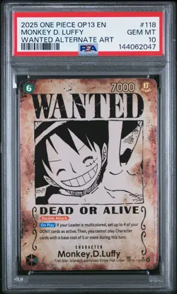 One Piece OP13 - Monkey.D.Luffy - Wanted Poster Alt Art OP13-118 - PSA 10 - Image 1