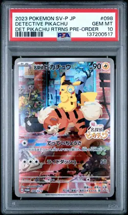 2023 POKEMON JPN SV-P PROMO #098 DETECTIVE PIKACHU PSA 10 - Image 1