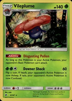 Vileplume Holo Rare SM - Burning Shadows 6/147 Grass Holo Pokemon Card - Image 1