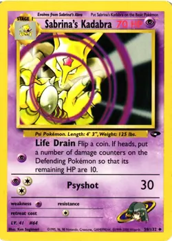 Pokemon TCG Sabrina's Kadabra 58/132 Gym Challenge Unlimited LP - Image 1