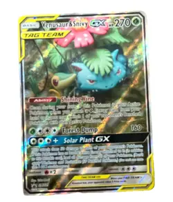 Venusaur & Snivy GX TAG TEAM Full Art Promo Holo SM229 270 HP Pokemon Card - Image 1