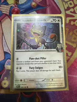 Team Rocket's Meowth 149/182 Cosmo Holo -Pokemon TCG Promo Destined Rivals LP - Image 1