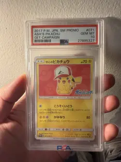 2017 POKEMON JPN SM PROMO GET CAMPAIGN #071 ASH'S PIKACHU PSA 10 - Image 1