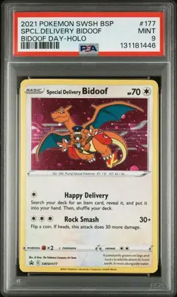 2021 POKEMON BLACK STAR PROMOS #SWSH177 SPECIAL DELIVERY BIDOOF DAY HOLO PSA 9 - Image 1