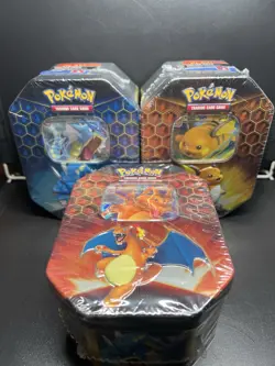 Pokemon Hidden Fates Set Of 3 Factory Sealed GX Tins Charizard Gyarados Raichu - Image 1