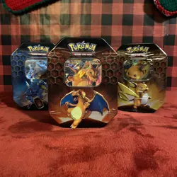 POKEMON HIDDEN FATES GX Tins Art Set of 3 Sealed Charizard Raichu Gyarados - Image 1