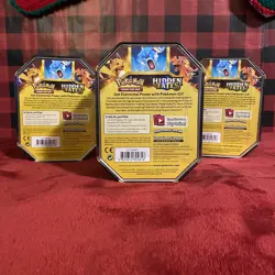 POKEMON HIDDEN FATES GX Tins Art Set of 3 Sealed Charizard Raichu Gyarados - Image 2
