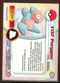 Porygon 137 Non-Holo NM Topps TV Animation Series 3 Pokemon - Image 2
