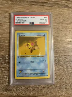 Pokemon PSA 10 GEM MINT Staryu 1st Edition Base Set SHADOWLESS 1999 Card 65/102 - Image 1