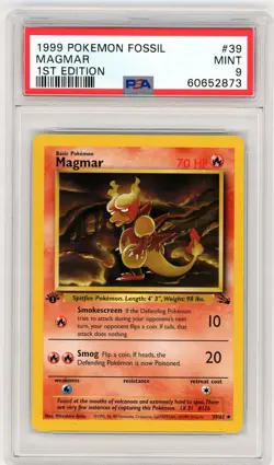 1999 Pokemon Fossil #39 Magmar 1st Edition PSA 9 - Image 1
