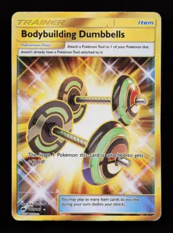 Bodybuilding Dumbbells 161/147 Secret Rare Burning Shadows Pokemon Card DMG - Image 1