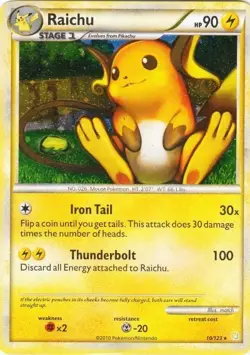 1x Raichu - 10/123 - Holo Rare Heavily Played Pokemon HGSS - Heartgold Soulsilve - Image 1