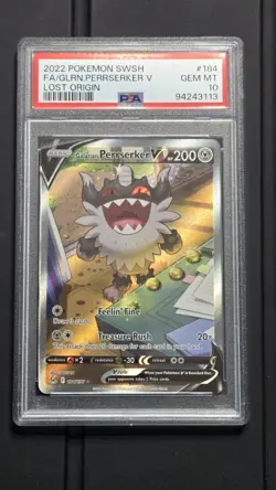 Pokemon - Galarian Perrserker V Alt Art 184 **GEM MINT PSA 10** Lost Origin - Image 1
