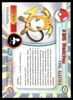 Pokemon Cards Raichu #26 Topps Trading Cards Series 1 NM *2 - Image 2