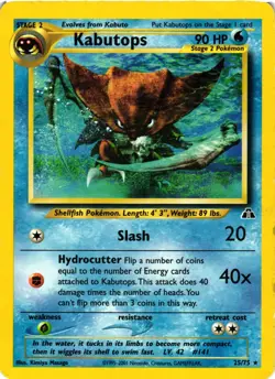Pokemon TCG Kabutops Card 25/75 Unlimited Neo Discovery Rare Non Holo MP - Image 1