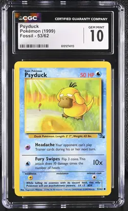 CGC 10 GEM MINT Psyduck 1999 Fossil 53/62 Pokemon Card - Image 1