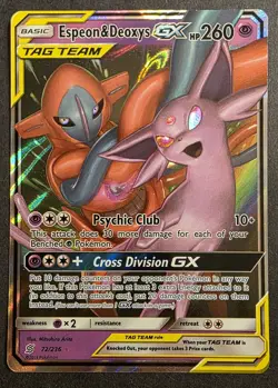 Pokemon TCG Espeon and Deoxys GX Tag Team Ultra Rare Card 72/236 LP - Image 1
