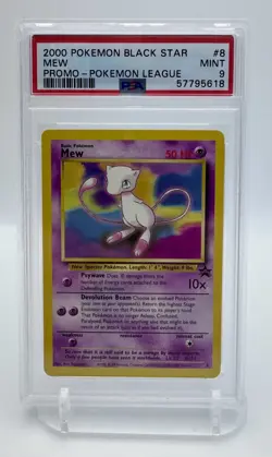 PSA 9 MEW #8 2000’s Pokemon League BLACK STAR PROMO Non-Holo Vintage Card MINT - Image 1