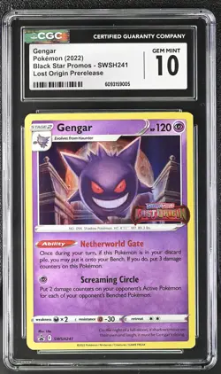 CGC 10 Gem Mint Gengar Swsh241 Lost Origin Prerelease Pokemon Black Star Promos - Image 1