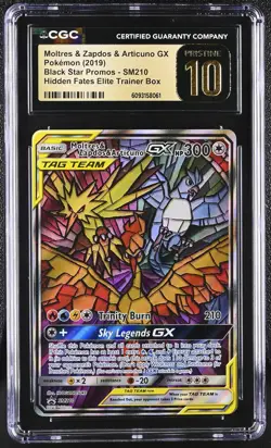 CGC 10 Pristine Moltres & Zapdos & Articuno Gx Sm210 Hidden Fates ETB Pokemon - Image 1