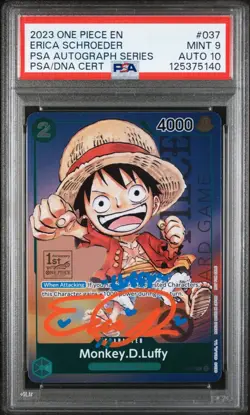 2023 ERICA SCHROEDER AUTO ONE PIECE EN MONKEY D. LUFFY PSA {9} DNA {10} - Image 1