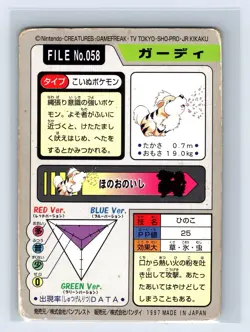 Growlithe Carddass 1997 Vintage Pokemon Pocket Monsters Vending Card - Image 2