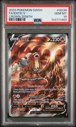 2023 POKEMON SWORD & SHIELD CROWN ZENITH #GG36 FULL ART/ENTEI V PSA 10 - Image 1