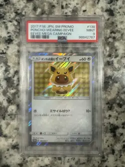 2017 POKEMON JPN SM PROMO EEVEE MEGA CAMPAIGN #138 PONCHO-WEARING EEVEE PSA 9 - Image 1