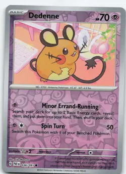 Dedenne 036/091 Common Reverse Holo SV: Paldean Fates NM Pokemon - Image 1