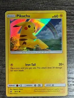 POKEMON HOLO PIKACHU 28/73 LP ,SHINING LEGENDS 2017 IN NEW ARCEUS SLEEVE - Image 1