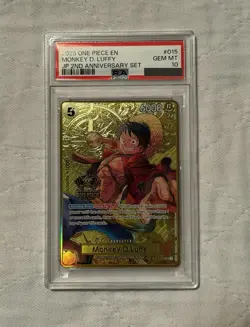 Bandai One Piece Monkey D. Luffy JP 2nd Anniversary Promo Foil #015 2025 PSA 10 - Image 1
