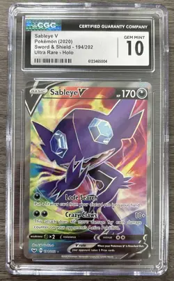 2020 Pokemon SABLEYE V Sword & Shield Ultra Rare Holo 194/202 CGC 10 - English - Image 1