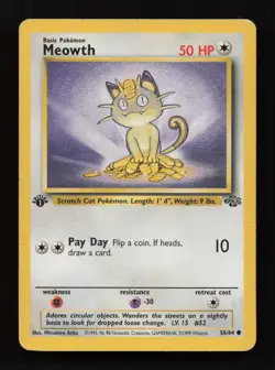 Meowth 56/64 Common Jungle Pokemon 1st Edition Heavily Played - Image 1