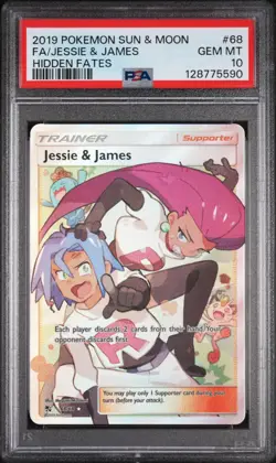2019 POKEMON SUN & MOON HIDDEN FATES #68 FULL ART/JESSIE & JAMES PSA 10 - Image 1