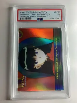 2000 Topps Pokemon #EP21 Abra and the Psychic Showdown Rainbow Foil PSA 7 NM - Image 1