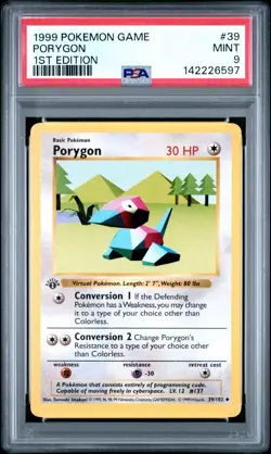 Pokemon PSA 9 Mint 1st Edition Porygon 39/102 1st Edition Base Set - Image 1