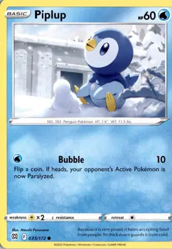 Piplup 035/172 SWSH09: Brilliant Stars Pokemon Card TCG - Image 1
