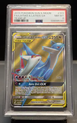 LATIAS & LATIOS GX 2019 POKEMON SUN & MOON TEAM UP RARE 169/181 PSA 8 Q0004 - Image 1