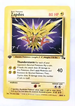 Pokemon TCG Zapdos Rare Fossil 30/62 Regular 1st Edition 1999 UNGRADED - Image 1