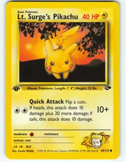 Lt. Surge's Pikachu - 1st Edition - 84/132 Gym Challenge - Pokemon TCG - 2000 - Image 1