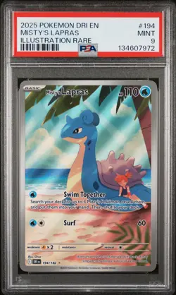 2025 POKEMON DRI EN-DESTINED RIVALS ILLUSTRATION RARE #194 MISTY'S LAPRAS PSA 9 - Image 1
