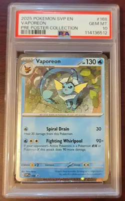 PSA 10 GEM MINT POKEMON VAPOREON #168 Prismatic Evolutions Poster Collection - Image 1