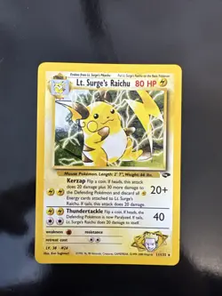 Pokemon TCG Lt. Surge's Raichu Holo Gym Challenge 11/132 LP - Image 1